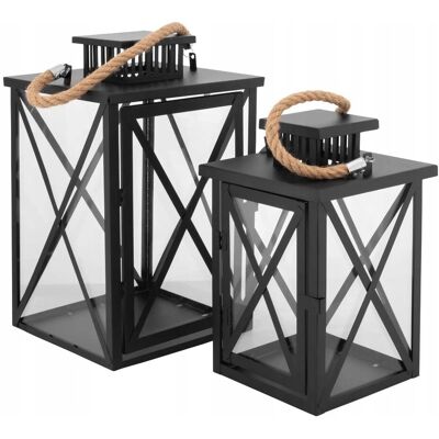 Kpl. 2 Latarenek Altom Design Metalowych Z Uchwytem Sznurek, Czarne, 20X20X33 cm, 16X16X20,5 cm Kpl. 2 Latarenek Altom Design Metalowych Z Uchwytem Sznurek, Czarne, 20X20X33 cm, 16X16X20,5 cm