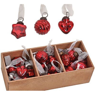 Hanipol Kpl. 36 czerwonych szklanych bombek w drewnianym pudełku 25x5x9cm Hanipol Kpl. 36 czerwonych szklanych bombek w drewnianym pudełku 25x5x9cm