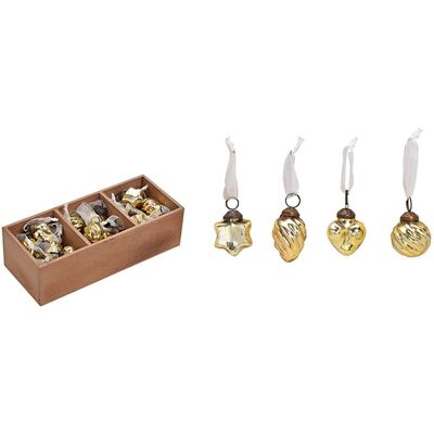 Hanipol Kpl. 36 złotych bombek choinkowych w drewnianym pudełku 25x5x9cm Hanipol Kpl. 36 złotych bombek choinkowych w drewnianym pudełku 25x5x9cm