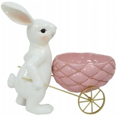 Ewax KRÓLICZEK CERAMICZNY BIAŁY Z RÓŻOWYM JAJKIEM NA WÓZKU Ewax KRÓLICZEK CERAMICZNY BIAŁY Z RÓŻOWYM JAJKIEM NA WÓZKU