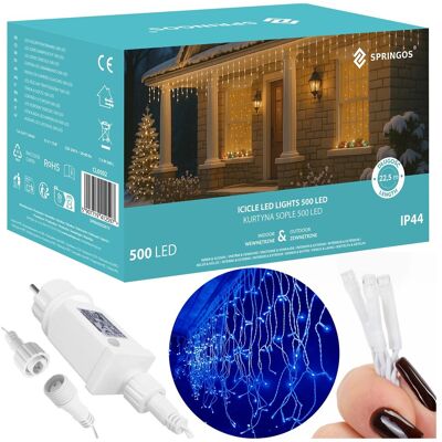 Springos Kurtyna świetlna 1500 led girlanda, lampki wewnętrzno-zewnętrzne sople niebieski Springos Kurtyna świetlna 1500 led girlanda, lampki wewnętrzno-zewnętrzne sople niebieski
