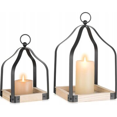 Inny producent Lampion drewniany rustykalny świecznik vintage zestaw 2 sztuki Inny producent Lampion drewniany rustykalny świecznik vintage zestaw 2 sztuki