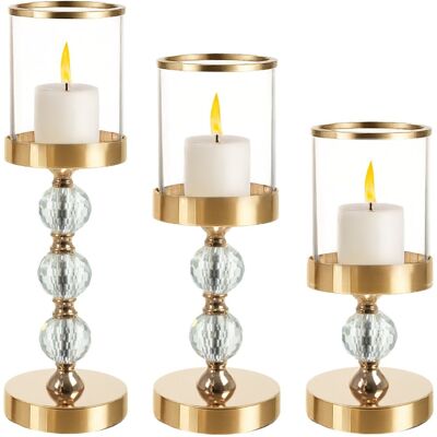 Iso Trade Lampion Świecznik Szklany Ruhhy Złoty Glamour Zestaw Trzy sztuki na Nodze Iso Trade Lampion Świecznik Szklany Ruhhy Złoty Glamour Zestaw Trzy sztuki na Nodze