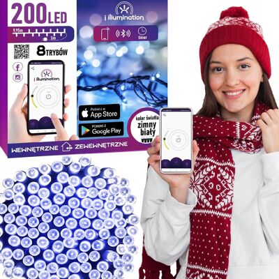 JUMI Lampki 200led Świąteczne Choinkowe Białe Sterowane Telefonem Bluetooth JUMI Lampki 200led Świąteczne Choinkowe Białe Sterowane Telefonem Bluetooth