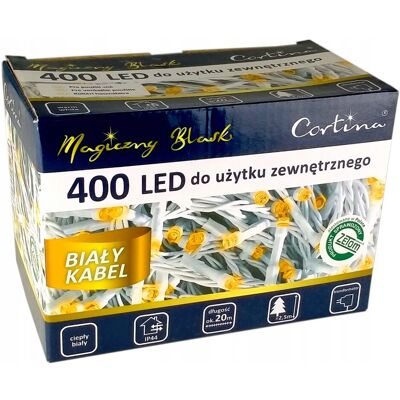 CORTINA Lampki Choinkowe 400 Led Biały Kabel Na Choinkę Choinka Białe 21,5m Ip44 CORTINA Lampki Choinkowe 400 Led Biały Kabel Na Choinkę Choinka Białe 21,5m Ip44