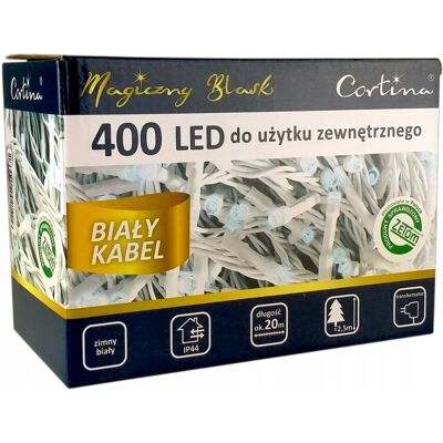 CORTINA LAMPKI CHOINKOWE 400 LED BIAŁY KABEL NA CHOINKĘ CHOINKA BIAŁE 21,5M IP44 CORTINA LAMPKI CHOINKOWE 400 LED BIAŁY KABEL NA CHOINKĘ CHOINKA BIAŁE 21,5M IP44