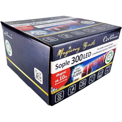 CORTINA Lampki Sople 300 Led Wew/Zew Flash 10M Zimny Biały CORTINA Lampki Sople 300 Led Wew/Zew Flash 10M Zimny Biały