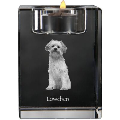Lwi piesek, Lowchen - świecznik ze zdjęciem psa, kryształowa podstawka na tealight, personalizowany prezent marki Art-Dog Lwi piesek, Lowchen - świecznik ze zdjęciem psa, kryształowa podstawka na tealight, personalizowany prezent marki Art-Dog