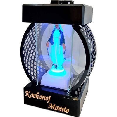 ILUMINI Mama Mamie Znicz Lampion Koło Rtn Gładki Czarny + Figurka Led ILUMINI Mama Mamie Znicz Lampion Koło Rtn Gładki Czarny + Figurka Led