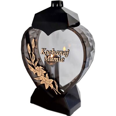 ILUMINI Mama Mamie Znicz Lampion Serce D Kalia Czarny Złoto Litery+Świeca Led Czarna ILUMINI Mama Mamie Znicz Lampion Serce D Kalia Czarny Złoto Litery+Świeca Led Czarna