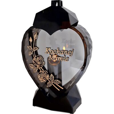 ILUMINI Mama Mamie Znicz Lampion Serce D Róża Czarny Złoto Litery+Świeca Led Czarna ILUMINI Mama Mamie Znicz Lampion Serce D Róża Czarny Złoto Litery+Świeca Led Czarna