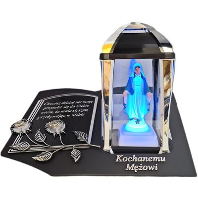 ILUMINI MĄŻ MĘŻOWI ZNICZ LAMPION NA GRÓB KPL SREBRO SKOS SENTENCJA+ FIGURKA LED ILUMINI MĄŻ MĘŻOWI ZNICZ LAMPION NA GRÓB KPL SREBRO SKOS SENTENCJA+ FIGURKA LED