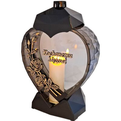 ILUMINI Mąż Mężowi Znicz Lampion Serce D Róża Czarny Złoto Litery+Świeca Led ILUMINI Mąż Mężowi Znicz Lampion Serce D Róża Czarny Złoto Litery+Świeca Led