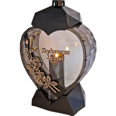ILUMINI Mąż Mężowi Znicz Lampion Serce D Róża Czarny Złoto Litery+Świeca Led Czarna ILUMINI Mąż Mężowi Znicz Lampion Serce D Róża Czarny Złoto Litery+Świeca Led Czarna
