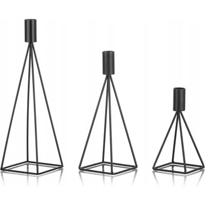 Bezmarkowe METALOWE ŚWIECZNIKI STOŻKOWE Metalowe 3 szt. czarne geometryczny design Bezmarkowe METALOWE ŚWIECZNIKI STOŻKOWE Metalowe 3 szt. czarne geometryczny design