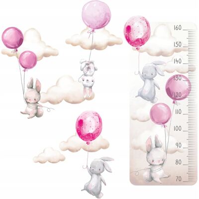 Inny producent naklejki na ścianę + miarka wzrostu dla dzieci KRÓLICZKI różowe balony Inny producent naklejki na ścianę + miarka wzrostu dla dzieci KRÓLICZKI różowe balony