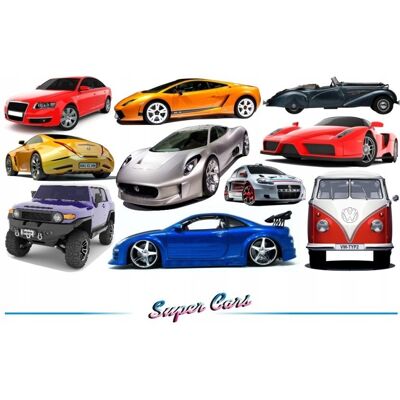Naklejkolandia Naklejki na ścianę z samochodami - Super Cars 1, 200x100 cm Naklejkolandia Naklejki na ścianę z samochodami - Super Cars 1, 200x100 cm