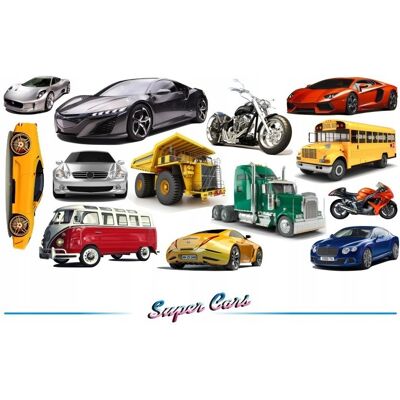 Naklejkolandia Naklejki na ścianę z samochodami - Super Cars 7, 200x100 cm Naklejkolandia Naklejki na ścianę z samochodami - Super Cars 7, 200x100 cm