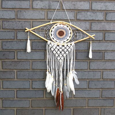 ANCIENT WISDOM Ochronny Dreamcatcher - Makrama Evil Eye - Brązowy ANCIENT WISDOM Ochronny Dreamcatcher - Makrama Evil Eye - Brązowy