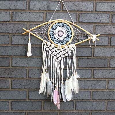 ANCIENT WISDOM Ochronny Dreamcatcher - Makrama Evil Eye - Różowy ANCIENT WISDOM Ochronny Dreamcatcher - Makrama Evil Eye - Różowy
