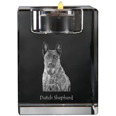 Owczarek holenderski, Dutch Shepherd Dog - świecznik ze zdjęciem psa, kryształowa podstawka na tealight, personalizowany prezent marki Art-Dog Owczarek holenderski, Dutch Shepherd Dog - świecznik ze zdjęciem psa, kryształowa podstawka na tealight, personalizowany prezent marki Art-Dog