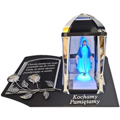ILUMINI PAMIĘTAMY ZNICZ LAMPION NA GRÓB KPL SREBRO SKOS SENTENCJA+ FIGURKA LED ILUMINI PAMIĘTAMY ZNICZ LAMPION NA GRÓB KPL SREBRO SKOS SENTENCJA+ FIGURKA LED