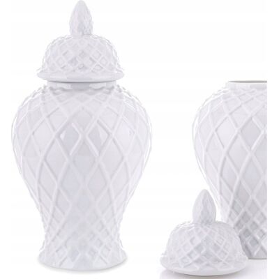 nieznany producent POJEMNIK AMFORA CERAMICZNY BIAŁY WAZON 37cm TŁOCZONY ROMB KARO DEKORACYJNY 35 40 nieznany producent POJEMNIK AMFORA CERAMICZNY BIAŁY WAZON 37cm TŁOCZONY ROMB KARO DEKORACYJNY 35 40