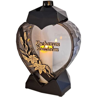 ILUMINI Rodzice Rodzicom Znicz Lampion Serce D Kalia Czarny Złoto Litery+Świeca Led ILUMINI Rodzice Rodzicom Znicz Lampion Serce D Kalia Czarny Złoto Litery+Świeca Led
