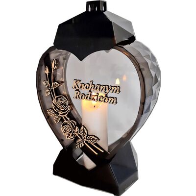 ILUMINI Rodzice Rodzicom Znicz Lampion Serce D Róża Czarny Złoto Litery+Świeca Led Biała ILUMINI Rodzice Rodzicom Znicz Lampion Serce D Róża Czarny Złoto Litery+Świeca Led Biała
