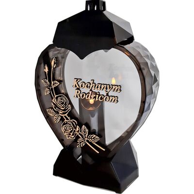 ILUMINI Rodzice Rodzicom Znicz Lampion Serce D Róża Czarny Złoto Litery+Świeca Led Czarna ILUMINI Rodzice Rodzicom Znicz Lampion Serce D Róża Czarny Złoto Litery+Świeca Led Czarna