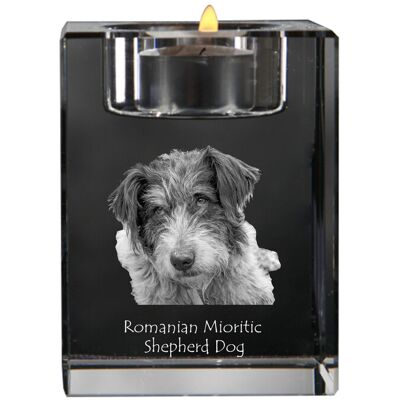 Romanian Mioritic Shepherd Dog - świecznik ze zdjęciem psa, kryształowa podstawka na tealight, personalizowany prezent marki Art-Dog Romanian Mioritic Shepherd Dog - świecznik ze zdjęciem psa, kryształowa podstawka na tealight, personalizowany prezent marki Art-Dog