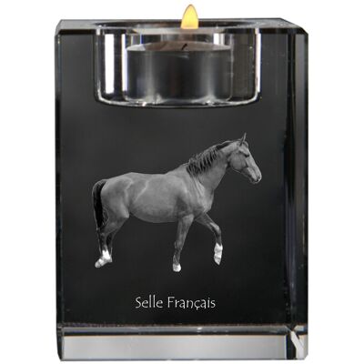 Selle Francais - świecznik ze zdjęciem kota, kryształowa podstawka na tealight, personalizowany prezent marki Art-Dog Selle Francais - świecznik ze zdjęciem kota, kryształowa podstawka na tealight, personalizowany prezent marki Art-Dog