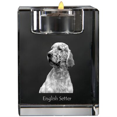 Seter angielski, Laverack - świecznik ze zdjęciem psa, kryształowa podstawka na tealight, personalizowany prezent marki Art-Dog Seter angielski, Laverack - świecznik ze zdjęciem psa, kryształowa podstawka na tealight, personalizowany prezent marki Art-Dog