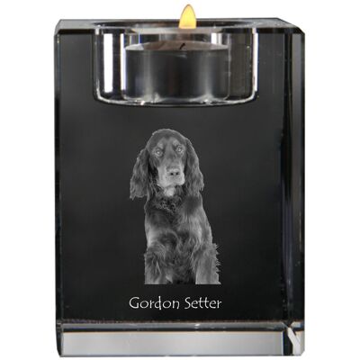 Seter szkocki, Gordon setter - świecznik ze zdjęciem psa, kryształowa podstawka na tealight, personalizowany prezent marki Art-Dog Seter szkocki, Gordon setter - świecznik ze zdjęciem psa, kryształowa podstawka na tealight, personalizowany prezent marki Art-Dog