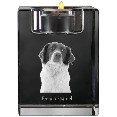 Spaniel francuski, French Spaniel - świecznik ze zdjęciem psa, kryształowa podstawka na tealight, personalizowany prezent marki Art-Dog Spaniel francuski, French Spaniel - świecznik ze zdjęciem psa, kryształowa podstawka na tealight, personalizowany prezent marki Art-Dog