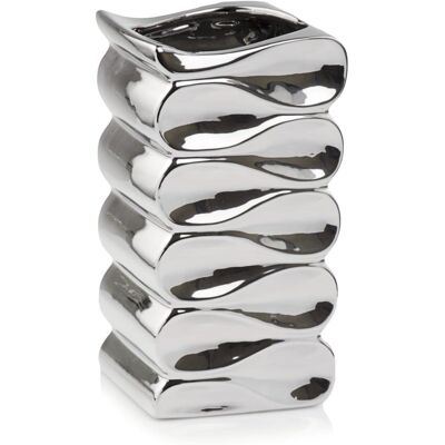 POLNIX Srebrny Wazon Ceramiczny - Wysoka Fala 14X26 Cm POLNIX Srebrny Wazon Ceramiczny - Wysoka Fala 14X26 Cm