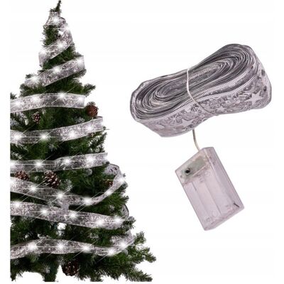 Zakręcony Koszyk ŚWIĄTECZNA WSTĄŻKA CHOINKOWA TAŚMA OZDOBNA SREBRNA NA BATERIE 30 LED 3m Zakręcony Koszyk ŚWIĄTECZNA WSTĄŻKA CHOINKOWA TAŚMA OZDOBNA SREBRNA NA BATERIE 30 LED 3m