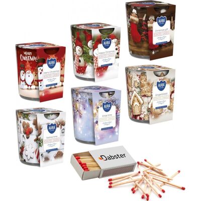 Świeca zapachowa w szkle BISPOL Aura 22H 6 szt. ŚWIĄTECZNY MIX + Zapałki DABSTER_PL 38szt. Świeca zapachowa w szkle BISPOL Aura 22H 6 szt. ŚWIĄTECZNY MIX + Zapałki DABSTER_PL 38szt.
