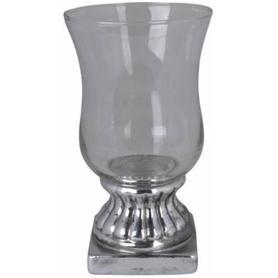 Inny producent Świecznik ceramiczny srebrny ze szklaną górą duży Inny producent Świecznik ceramiczny srebrny ze szklaną górą duży