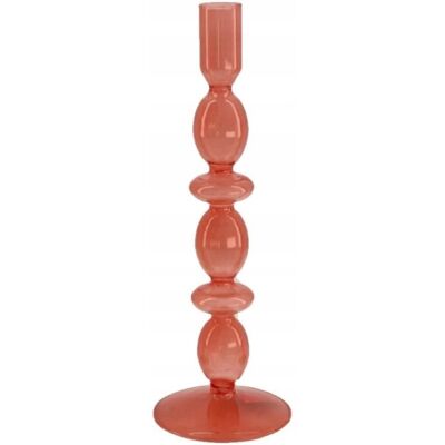 Zielona Fabryka Świecznik szklany łososiowy 27cm ozdoba stołowa Zielona Fabryka Świecznik szklany łososiowy 27cm ozdoba stołowa