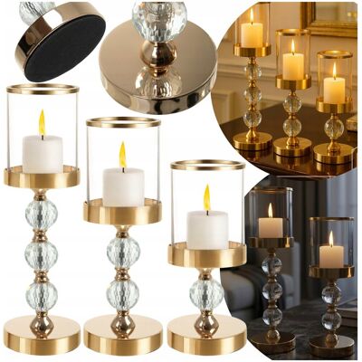 Inny producent Świecznik Szklany Złoty Glamour n Nóżce Zestaw 3 Sztuki Lampion Dekoracyjny Inny producent Świecznik Szklany Złoty Glamour n Nóżce Zestaw 3 Sztuki Lampion Dekoracyjny