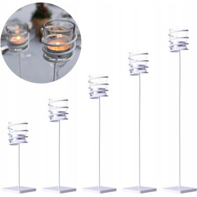 SKRAWMET Świeczniki Białe Metalowe na Tealight Szklany Klosz + Świeczki Zestaw 5 szt SKRAWMET Świeczniki Białe Metalowe na Tealight Szklany Klosz + Świeczki Zestaw 5 szt