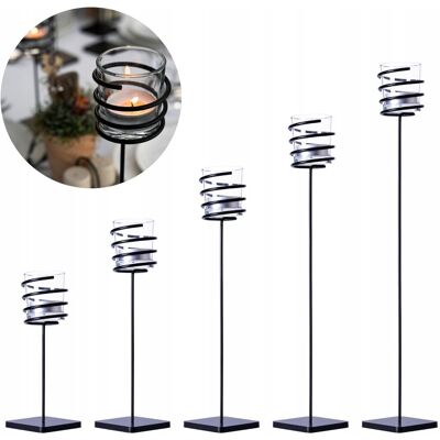 SKRAWMET Świeczniki Czarne Metalowe na Tealight Szklany Klosz + Świeczki Zestaw 5 szt SKRAWMET Świeczniki Czarne Metalowe na Tealight Szklany Klosz + Świeczki Zestaw 5 szt