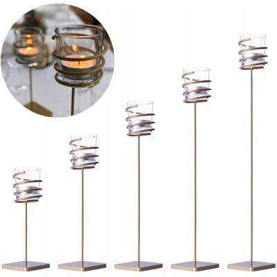 SKRAWMET Świeczniki Złote Metalowe na Tealight Szklany Klosz + Świeczki Zestaw 5 szt SKRAWMET Świeczniki Złote Metalowe na Tealight Szklany Klosz + Świeczki Zestaw 5 szt