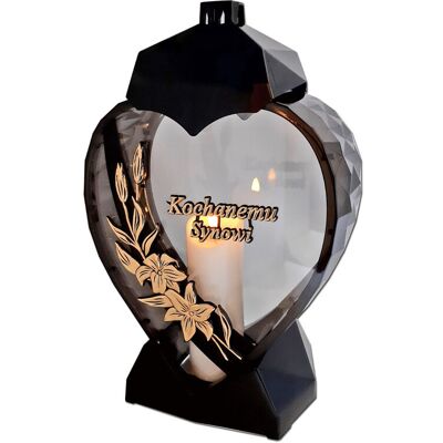 ILUMINI Syn Synowi Znicz Lampion Serce D Kalia Czarny Złoto Litery+Świeca Led Biała ILUMINI Syn Synowi Znicz Lampion Serce D Kalia Czarny Złoto Litery+Świeca Led Biała