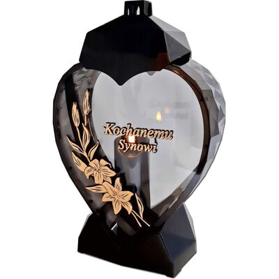 ILUMINI Syn Synowi Znicz Lampion Serce D Kalia Czarny Złoto Litery+Świeca Led Czarna ILUMINI Syn Synowi Znicz Lampion Serce D Kalia Czarny Złoto Litery+Świeca Led Czarna