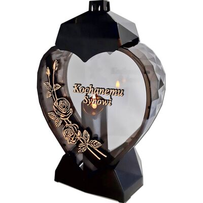 ILUMINI Syn Synowi Znicz Lampion Serce D Róża Czarny Złoto Litery+Świeca Led Czarna ILUMINI Syn Synowi Znicz Lampion Serce D Róża Czarny Złoto Litery+Świeca Led Czarna