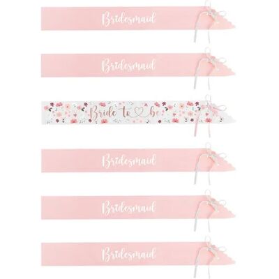 ABC Szarfy Bride To Be I Bridesmaid Papierowe 6Szt ABC Szarfy Bride To Be I Bridesmaid Papierowe 6Szt