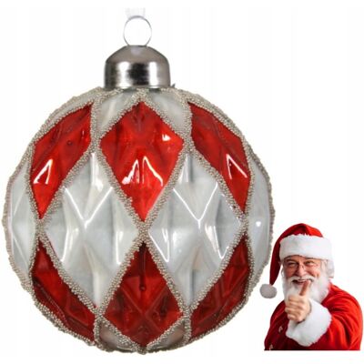 Kaemingk Szklana Bombka Choinkowa 8cm Czerwono-Biała W Romby Kaemingk Szklana Bombka Choinkowa 8cm Czerwono-Biała W Romby