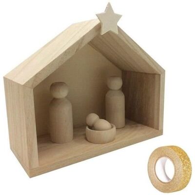 Drewnione Bożonarodzeniowe scenki YOUDOIT 18x8x15cm + kawałki + Złota taśma Washi 5M Drewnione Bożonarodzeniowe scenki YOUDOIT 18x8x15cm + kawałki + Złota taśma Washi 5M